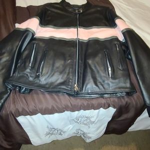 Womens leather jacket and leather chaps.